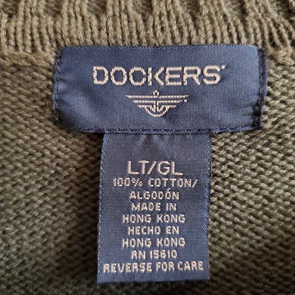 NEW DOCKERS SZ LT 100% Cotton Green Windowpane Pattern Knit Crewneck Sweater - Picture 4 of 7